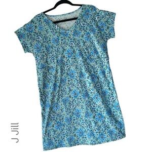 J JILL PURE JILL | NWOT SOFT V-NECK ORGANIC COTTON FLORAL T-SHIRT DRESS | SMALL